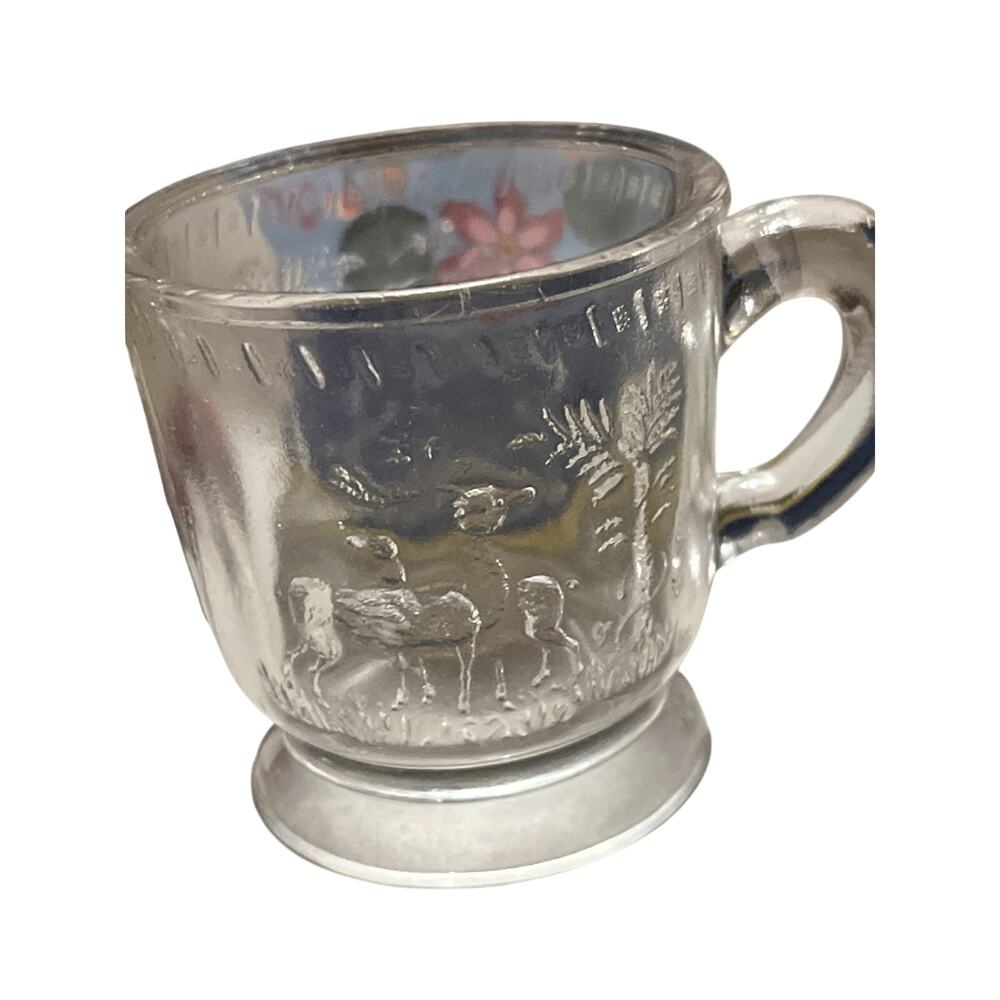 Victorian EAPG McKee Clear Glass - Deer And Pine Tree Child's Mug Pattern Glass